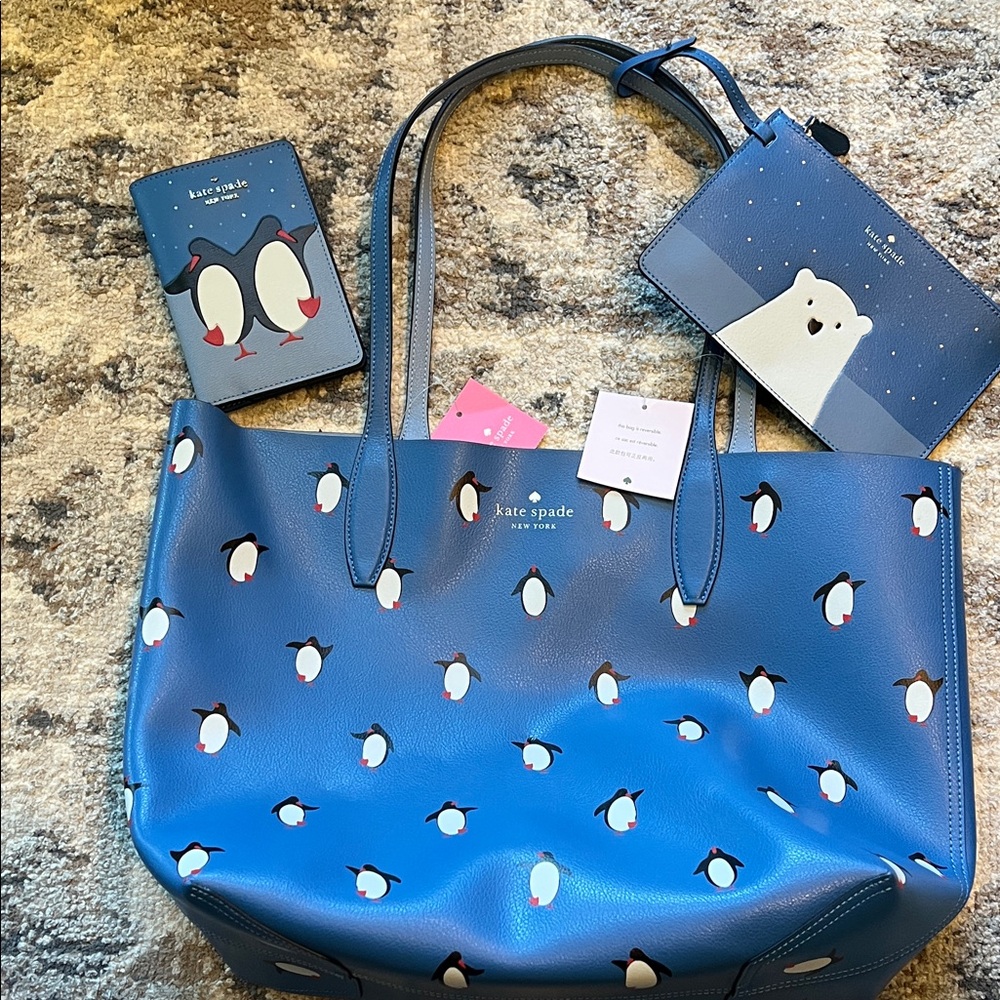 Kate Spade Blue Tote with Penguin Design BRAND NEW WITH TAGS